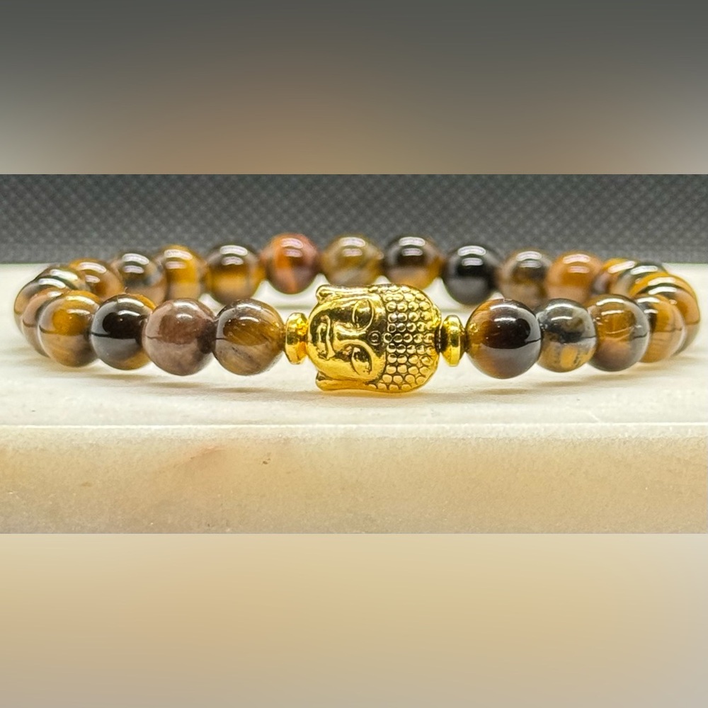 Tigers Eye Crystal Bracelet, Buddha Charm Bracelet